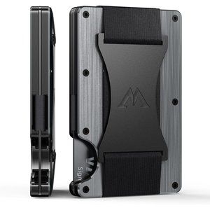 Men Metal Credit Card Holder with Cash Strap Quality  Rustproof Black Wallet